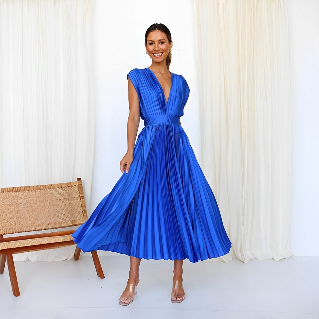 Elegant V-Neck Satin Dress for Women – High Waist Slim Fit | 10 Colors | S-3XL | Chic Party & Evening Wear