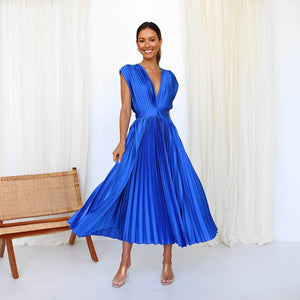 Elegant V-Neck Satin Dress for Women – High Waist Slim Fit | 10 Colors | S-3XL | Chic Party & Evening Wear