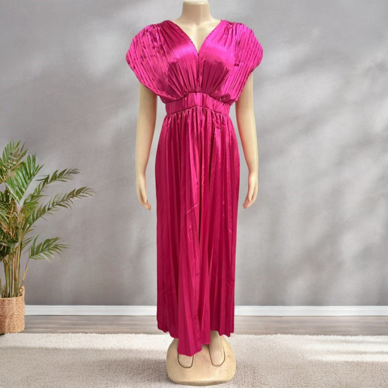 Elegant V-Neck Satin Dress for Women – High Waist Slim Fit | 10 Colors | S-3XL | Chic Party & Evening Wear