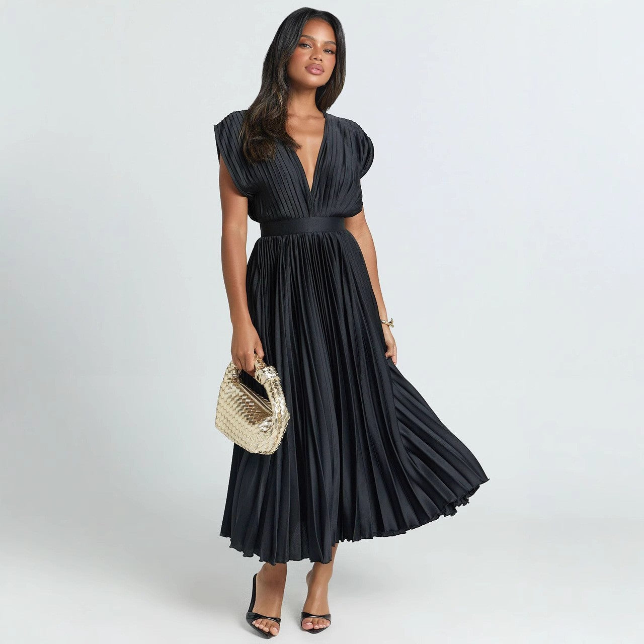 Elegant V-Neck Satin Dress for Women – High Waist Slim Fit | 10 Colors | S-3XL | Chic Party & Evening Wear