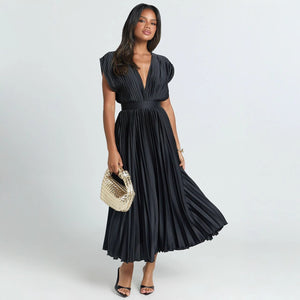 Elegant V-Neck Satin Dress for Women – High Waist Slim Fit | 10 Colors | S-3XL | Chic Party & Evening Wear