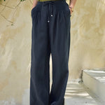 Women's Linen Wide-Leg Pants – High Waist Cotton Drawstring Straight Trousers | Lightweight Summer Casual Pants (S–XL)