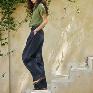 Women's Linen Wide-Leg Pants – High Waist Cotton Drawstring Straight Trousers | Lightweight Summer Casual Pants (S–XL)