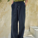 Women's Linen Wide-Leg Pants – High Waist Cotton Drawstring Straight Trousers | Lightweight Summer Casual Pants (S–XL)
