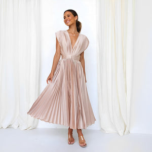 Elegant V-Neck Satin Dress for Women – High Waist Slim Fit | 10 Colors | S-3XL | Chic Party & Evening Wear