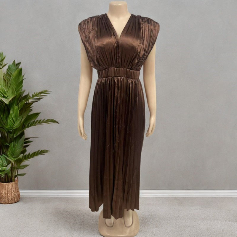 Elegant V-Neck Satin Dress for Women – High Waist Slim Fit | 10 Colors | S-3XL | Chic Party & Evening Wear