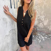 Women's Cotton Linen Sleeveless V-Neck Dress – Casual Pullover Mid-Length Dress with Pockets & Buttons | S–4XL