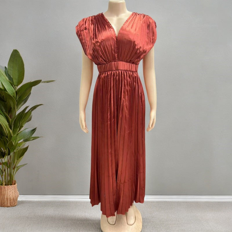 Elegant V-Neck Satin Dress for Women – High Waist Slim Fit | 10 Colors | S-3XL | Chic Party & Evening Wear