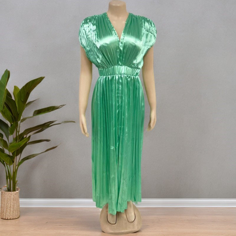 Elegant V-Neck Satin Dress for Women – High Waist Slim Fit | 10 Colors | S-3XL | Chic Party & Evening Wear